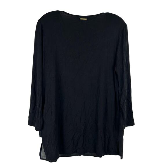 Michael Michael Kors Black Tunic Top Chiffon Layered V-Neck 3/4 Sleeve Size M - Picture 3 of 8
